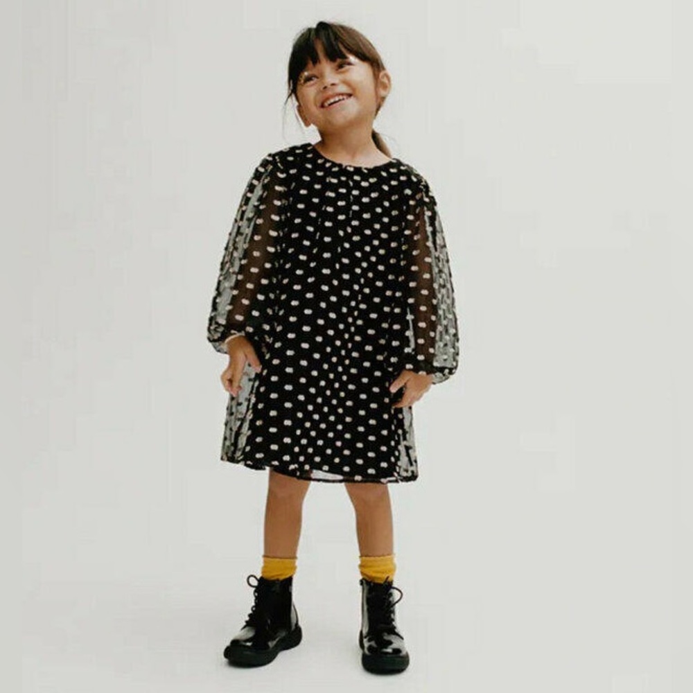 Zara girls contrast dotted mesh dress